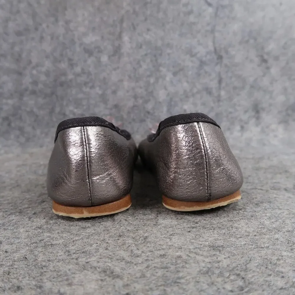 Zara Shoes Girls 28 Ballet Flats Fashion Metallic Embellished Toe Elastic Strap